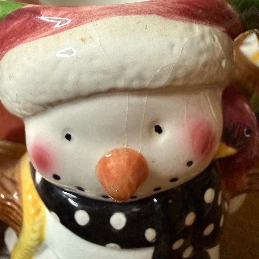 VTG HomeTrends Ceramic Snowman Sugar Creamer Set with Spoon Let‎ It Snow Holiday